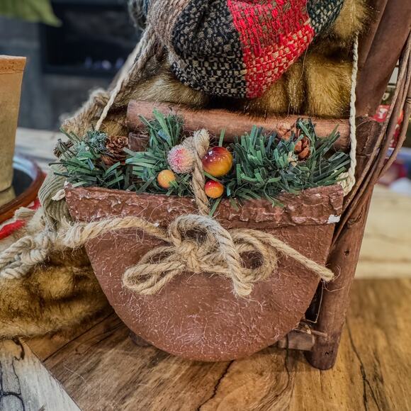 Woodland Mountain Man Santa in Wooden Twig Chair w/ Bird & Snow Shoes, 14"H - Picture 12 of 15